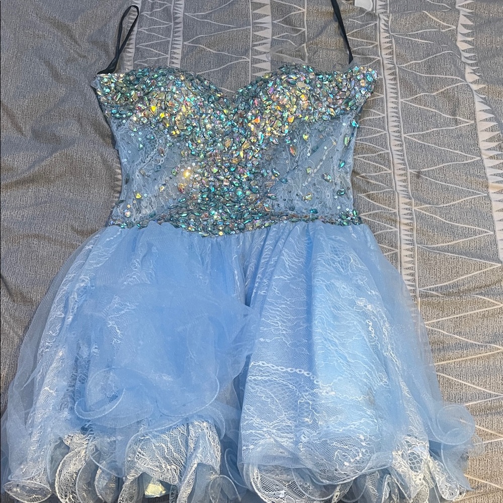Milano Formals Iridescent Blue Prom Dress